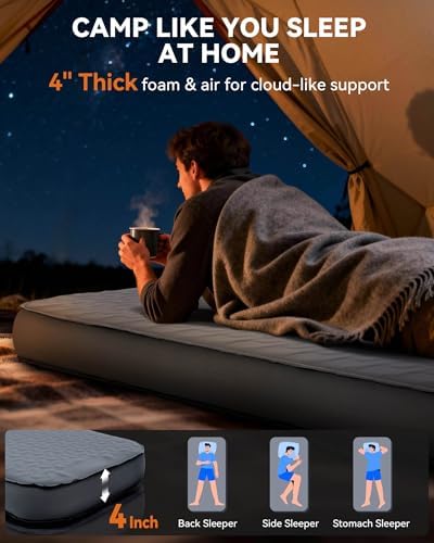 Hikenture 4" Thick Self Inflating Sleeping Pad, Foam & Air Camping Mattress