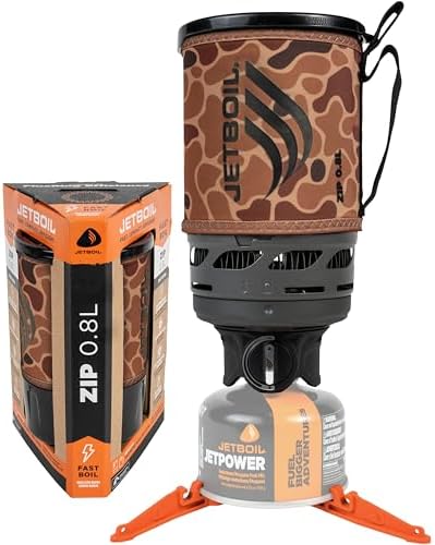 Jetboil Zip 0.8L Portable Fast Boil Stove with Easy-Turn Knob Igniter for Backpacking and Camping, Propane/Isobutane Burner
