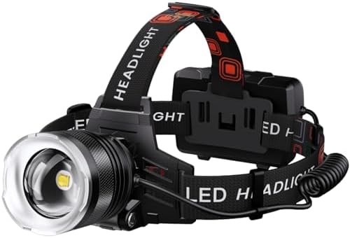 AMAKER LED Headlamp Rechargeable 99000 High Lux, Head Lamp with 12 Modes, IPX7 Waterproof USB Rechargeable Headlight, Zoomable Headlamp for Adults, 90° Adjustable for Camping Hunting