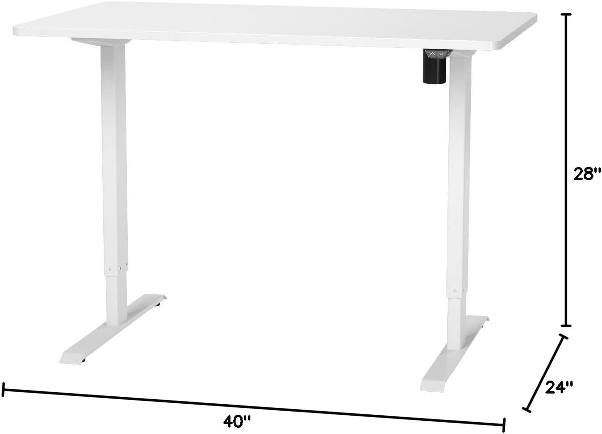 FLEXISPOT EN1 One-Piece Adjustable Height Desk 40 x 24 Inches Whole Piece Desktop Small Standing Desk for Small Space Electric Sit Stand Home Office Table (White Frame + White Desktop)