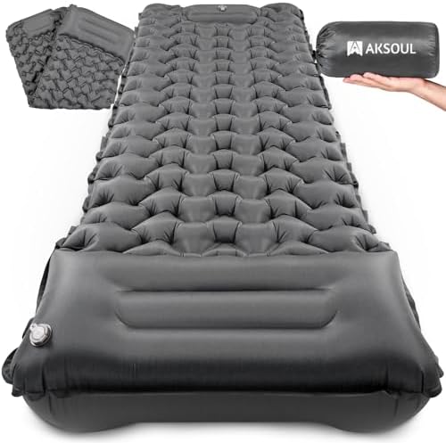AKSOUL Camping Sleeping Pad Inflatable: Self-Inflating Compact Ultralight Air Mattress Lightweight Pad for Camping Hiking Backpacking Gray