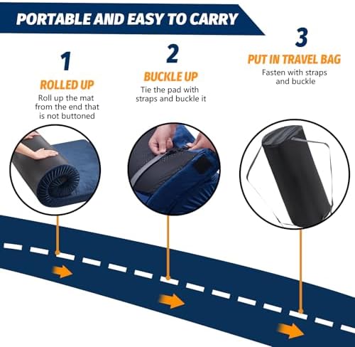 CYMULA Memory Foam Camping Mattress Pad, CertiPUR-US Sleeping Mat, Portable Roll Up Mattress for Adults, Camping Bed Pads for Sleepover, Car Bed with Travel Bag
