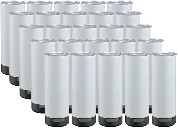 25Pack 20oz Buletooth Sublimation Printed Speaker Tumbler Straight Skinny Double Wall With Lid (Black 25pcs)