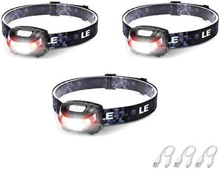 Lighting EVER LED Headlamp Rechargeable IPX4 Waterproof Headlight 3 Pack
