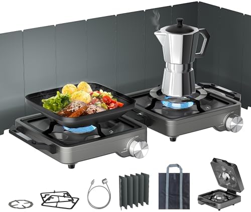 27000 BTUs 2 Burner Folding Camp Stove, Propane Gas Stove for Camping