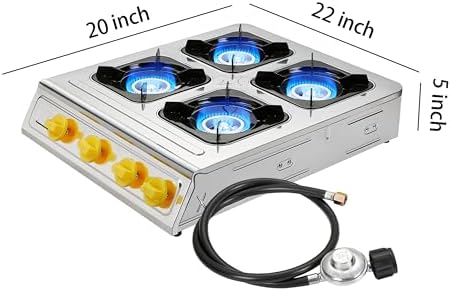 Vivicreate 4 Burner Propane Gas Stove 40000 BTU Stainless Steel Cooktop with Enamel Pan Support Electronic Ignition for Camping Outdoor Cooking BBQ Fogón de Estufa de Gas Portátil