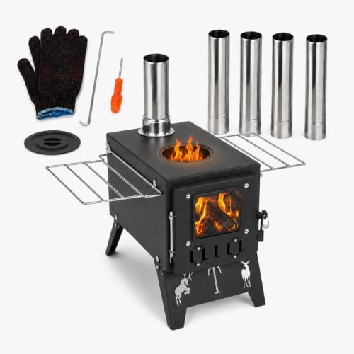 Camping Stove，Portable Camping Wood Stove for Tent with 5-Piece Chimney