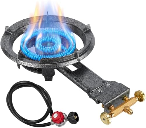 Bestfire 13" Single Propane Burner Stove, 90,000 BTU Cast Iron Portable Outdoor Burner, 0-20 PSI Adjustable Regulator & 4ft Hose, Ideal for Outdoor Wok Cooking