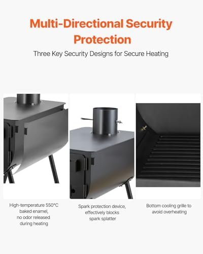VEVOR 118" Camping Wood Stove, Portable Alloy Steel Tent Stove with 3000in³ Firebox, Outdoor Heating & Cooking Stove with Chimney Pipes & Gloves, Includes 8 Pipes for Efficient Heating