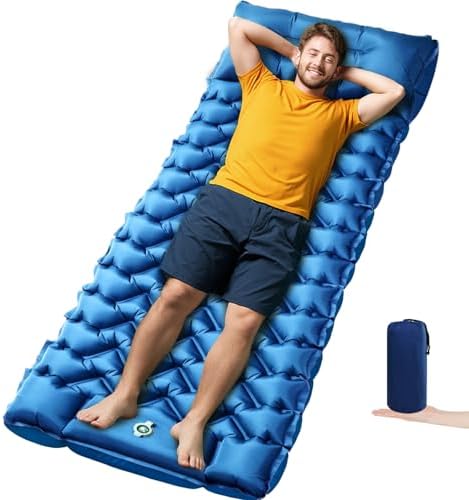 Sleeping Pad, Compact Sleeping Pad for Camping with Pillow Built-in Foot Pump, Inflatable Sleeping Mat for Travel Backpacking Hiking Sleeping Bag Tent, Outdoor Adventure Camp Gear | Inflatable Sleeping Mat for Travel, Backpacking, Hiking, Sleeping Bag,...