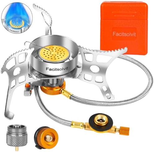 3900W Portable Windproof Camping Stove Gas Cooking Burner, Lightweight Propane Burners with Piezo Ignition and Carrying Bag for Outdoor Backpacking Picnic Hiking