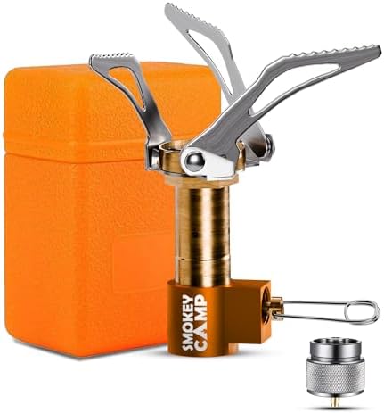 Mini 3000W Camping Stove, Ultralight Backpacking Camp Stove with a Carrying Case and an Additional Adapter, Compatable with Isobutane and Propane Tanks, Portable and Collapsible