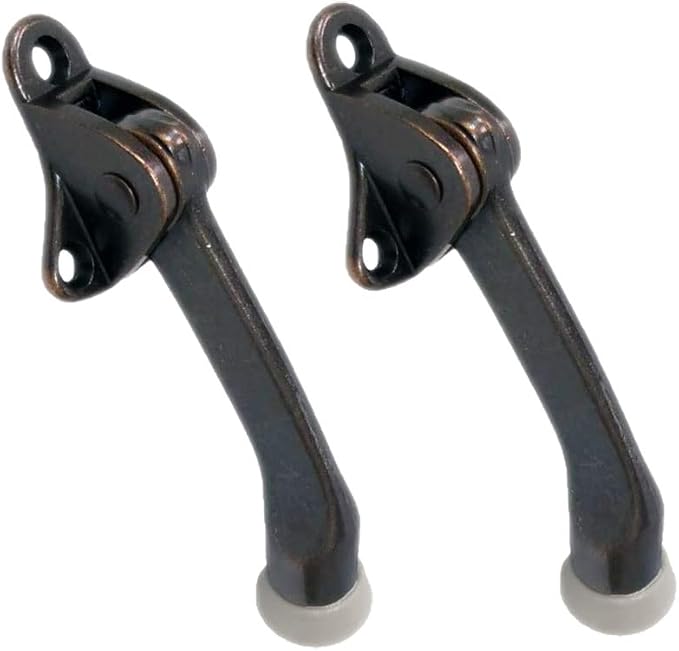 QCAA Heavy Duty Kickdown Door Holder, Zinc Die Cast, Antique Copper, 2 Pack