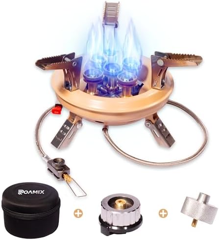 Roamix 54,500 BTU Multi-Fuel Portable Camping Stove – 16,000W Collapsible Windproof Burner with Fuel Canister Adapter & Carrying Case for Outdoor Cooking, Backpacking & Emergency Use