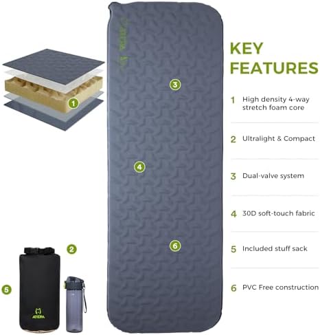 ATEPA Self Inflating Sleeping Pad for Backpacking, 2.3 R-Value