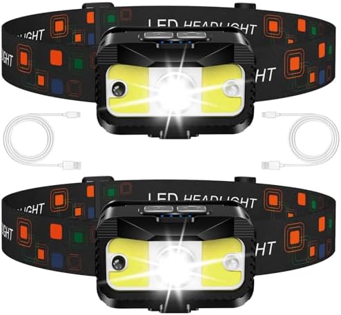 MIOISY Headlamp Rechargeable, Ultra Bright LED Head Lamp Flashlight 2 Pack