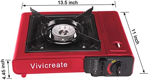 Vivicreate Portable Butane Stove 8500 BTU, Butane Stove with Auto Ignition for Camping, Lightweight Portable Gas Stove Burner with Safety Lock, Butane Burner, Estufa de Gas Portatil(Red)