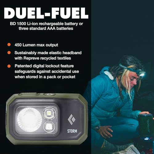 BLACK DIAMOND Storm 450 Headlamp, AAA Powered, Dimmable, BD Dark Olive