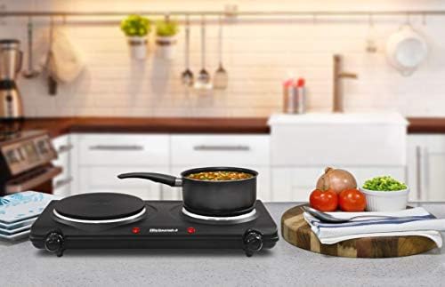 Elite Gourmet Double Cast Iron Burner, 1500W Hot Plate, Adjustable Temp
