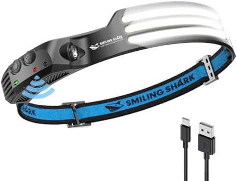 Smiling Shark Integrated LED Headlamp, 230°Wide Angle 3 White Light Strips Waterproof Headlight with Sealed Non-Removable Built-in Battery for Outdoor Night Work