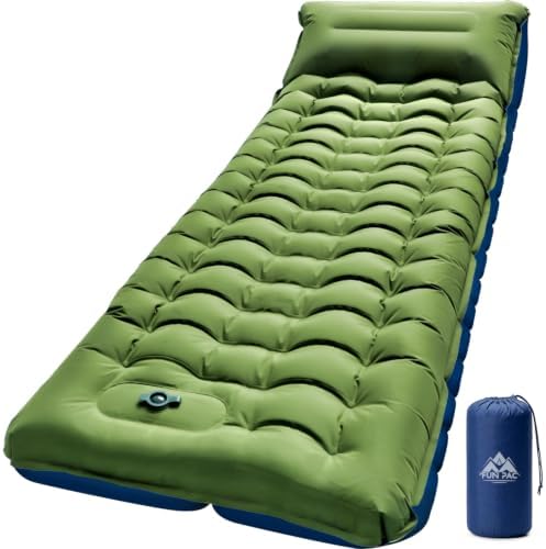 FUN PAC Camping Sleeping Pad,Ultralight Camping Mattress with Pillow, Built-in Foot Pump Inflatable Sleeping Pad Compact for Camping,Backpacking, Hiking,Traveling