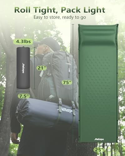 Self-Inflating Sleeping Pad with Built-in Pillow, 8R-Value 4 Season