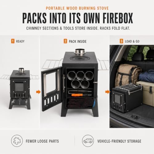 Camping Stove，Portable Camping Wood Stove for Tent with 5-Piece Chimney