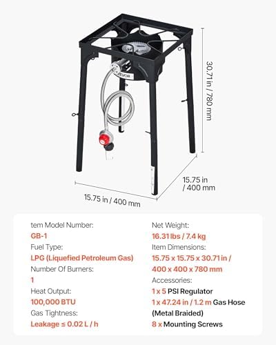 VEVOR 1 Burner Outdoor Propane Gas Stove, Propane LPG Gas Camping Stove,