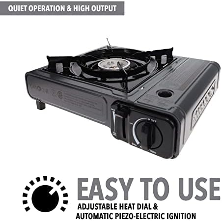 GasOne Portable Butane Camping Stove with Case + 4 Fuel Canister Catridge: Automatic Ignition, Precise Heat Control - Camping & Tailgating and Outdoor Cooking