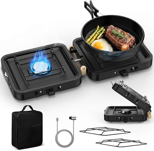 Camping Stove 2 Burner 20000 BTU, Folding Propane Stove with Carrying Bag
