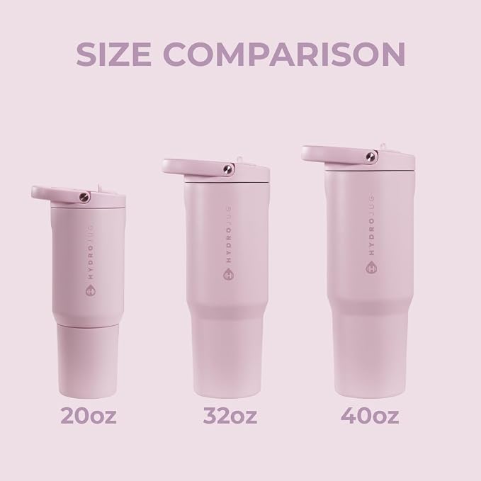 HydroJug Sport - Stainless Steel Tumbler with Straw, Vacuum Insulated, 20oz Leakproof Water Bottle, Ergonomic Design, Reusable, Dishwasher Safe, Rubber Base, Durable for Gym or Outdoors, Sweet Pea