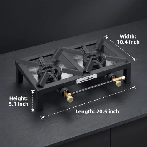 COOKAMP Propane Double Burner Angle Iron Camp Stove with CSA Listed Regulator and 4ft Hose (SA2200)