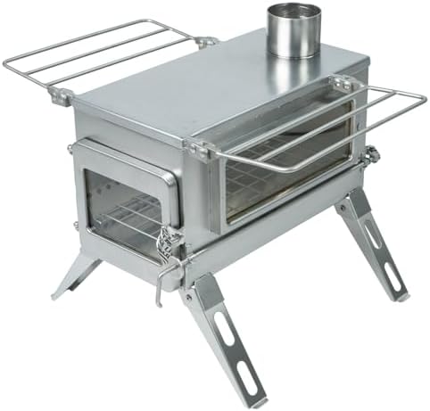 Winnerwell Nomad PLUS M-Sized Hot Tent Stove, Wood Burning Tent Stove with External Air Intake, Double View Windows & Secondary Combustion, AISI 304 Stainless Steel Camping Wood Stove