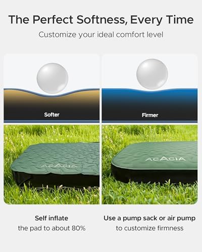 Acacia 4" Thick Self Inflating Sleeping Pad with Foam, Innovative Y-Shaped Telescopic Structure, Ultraportable Camping Air Mattress with Pump Sack, Easy Roll Up Sleep Bed for Travel Tent Car