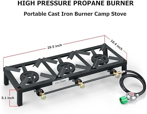 COOKAMP Propane Triple Burner Angle Iron Camp Stove with CSA Listed Regulator and 4ft Hose (SA3200)