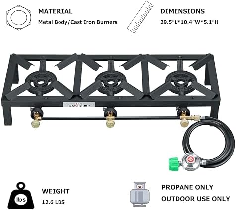 COOKAMP Propane Triple Burner Angle Iron Camp Stove with CSA Listed Regulator and 4ft Hose (SA3200)