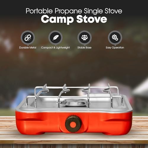 GasOne Single Propane Burner Camp Stove – 10,000BTU Portable Stove Propane Grill with Removable Cooking Grid – Large Easy to Use Knob – Carry Case Included