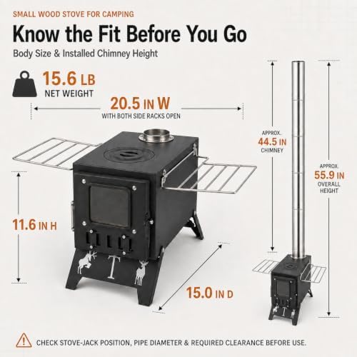 Camping Stove，Portable Camping Wood Stove for Tent with 5-Piece Chimney