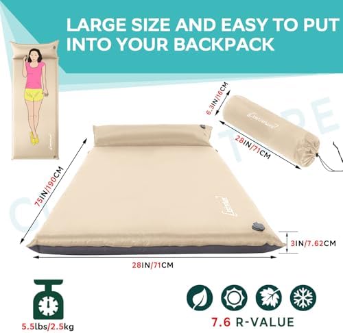Clostnature 3in Lightweight Self Inflating Sleeping Pad for Camping