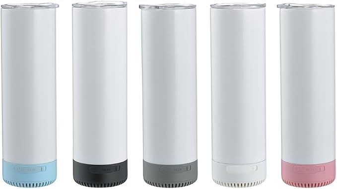 5Pack 20 oz Buletooth Sublimation Printed Speaker Tumbler Straight Skinny Double Wall With Lid (5colors 5pcs)