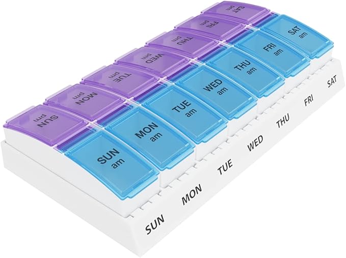 EZY DOSE Weekly AM/PM Pill Organizer, Vitamin and Medicine Box, Large Pop-out