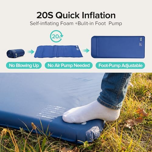 Self-Inflating Sleeping Pad for Camping, 3" Ultra-Thick Outdoor Camping Mat with Pillow & 9.5 R-Value, Insulated All-Season Foam Camping Mattress for Camping Travel Tent Car, Dark Blue