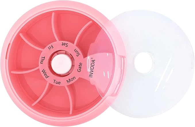 INVODA Weekly Pill Organizer 7 Compartment Rotating Pill Box