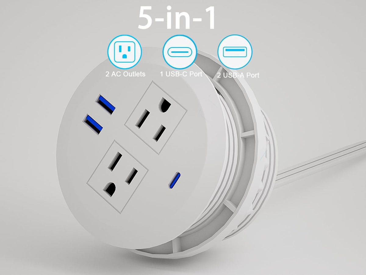 3 Inch Power Grommet,10ft Cord,20W USB C Fast Charging Station,3 USB Ports,Flush Mount.Round Recessed Power Center Desk Hole Grommet Outlet for Workspace,Couch,White