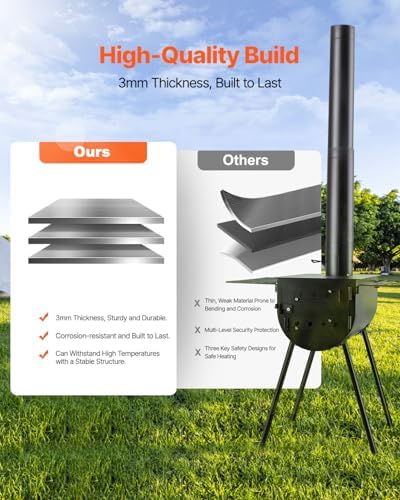 VEVOR 118" Camping Wood Stove, Portable Alloy Steel Tent Stove with 3000in³ Firebox, Outdoor Heating & Cooking Stove with Chimney Pipes & Gloves, Includes 8 Pipes for Efficient Heating