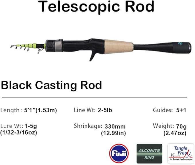 PURELURE Telescopic Fishing Rod Ultralight or Light, Carbon Fiber Rod Spinning