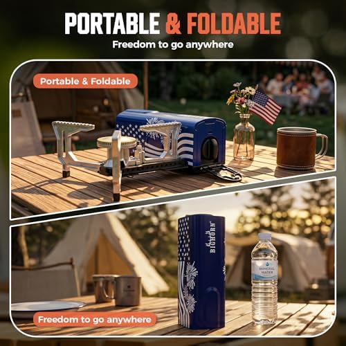 BIG HORN OUTDOORS Butane Camping Stove, Portable Folding Gas Burner with Carry Bag for Camping, Emergency Use, Outdoor Cooking & 4th of July Parties
