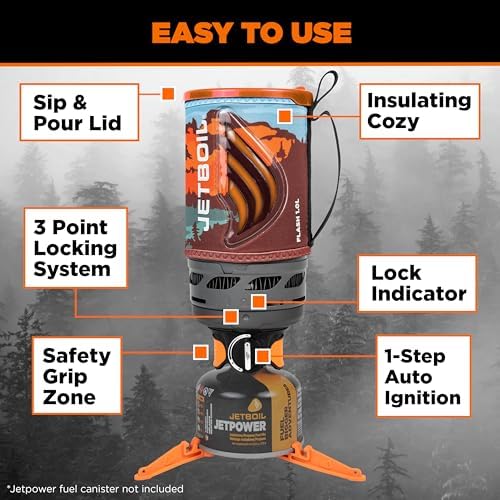 Jetboil Flash Portable Fast Boil Stove for Camping and Backpacking with 1-Step Auto Ignition, Propane/Isobutane Burner with Cooking Cup