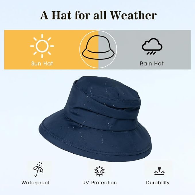 Comhats Rain Hat for Women Waterproof Wide Brim Sun Hats for Ladies UV