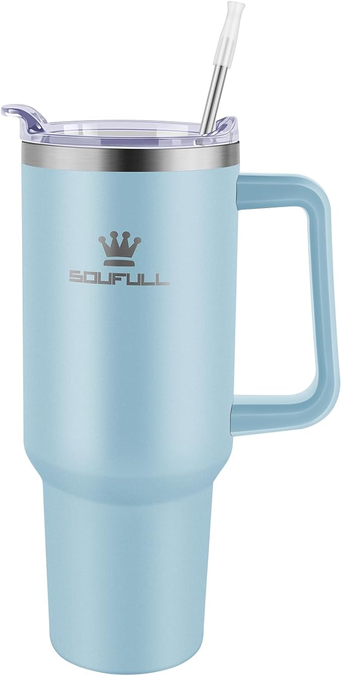 40oz Leakproof Stainless Steel Insulated Travel Tumbler with Handle, Straw Lid - Keeps Cold 34hrs, Hot 10hrs